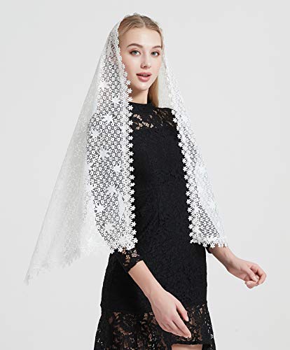 Chapel Catholic Veil Lace Mantilla Church Headwrap V33 (Maple Leaf-Ivory) - Thumbnail 2