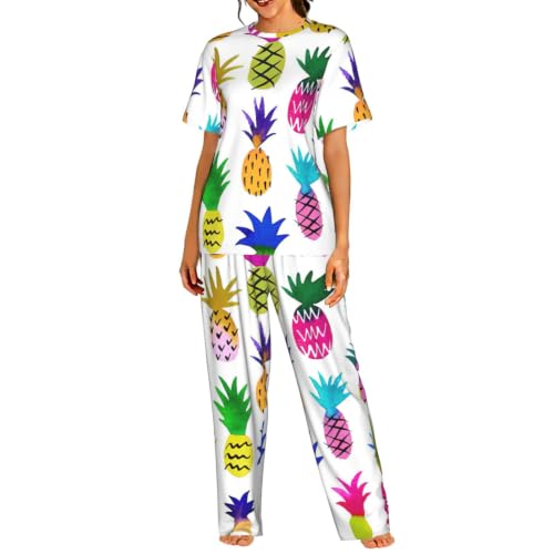 Pyjama court femme imprimé ananas en textile doux haut de gamme