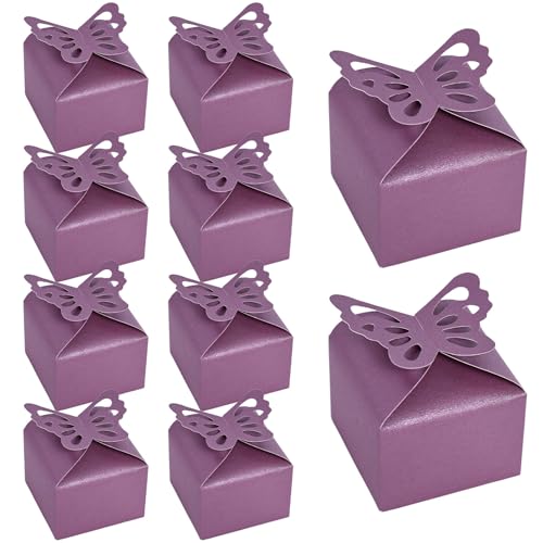 VGOODALL Lot de 50 petites boîtes à dragées en vrac, motif papillon 3D, violet - Boîtes à dragées pour fête prénatale, mariage, anniversaire, fête