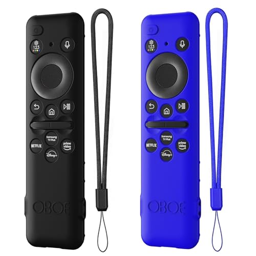 Image of Oboe Silicone Tv Remote Cover 'Compatible with' Samsung Smart Tv Remote 2023 Model TM-2360 E Remote Protective Open Key Case with Lanyard (Combo Pack of 2- Black & Blue) [Remote NOT Included]