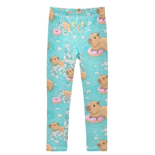 Capybaras Doughnuts Bird Flowers Girls Leggings Kids Yoga Pants Dance Active Tights 4T