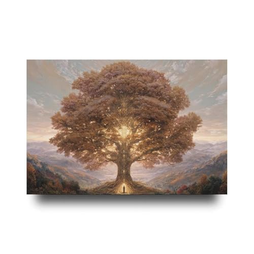 Tunka Enchanted Glowing Tree Of Life Painting Canvas Poster Art Print Vintage Fantasy Tree Autumn Nature Landscape Thanksgiving Spiritual Wall Art Decor For Living Room, Bedroom Kitchen Bathroom