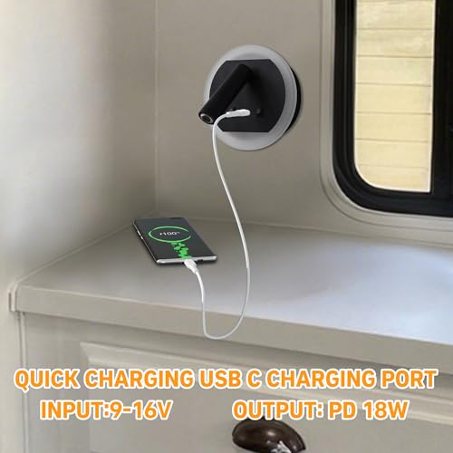 Image of Facon 12V RV Wall Sconce Reading Light with w /18W USB-C Fast Charger, 270 Rotatable Spot Lights with Independent Switches, RV Interior Light for Bedroom, Camper, Trailer, Tiny Homes