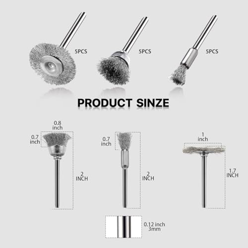 Image of 15 Pieces Stainless Steel Wire Brushes, Wire Brush Wheel, Steel Wire Polishing Wheel Kits for Dremel Rotary Tools (1 /8 Inch Mandrel)