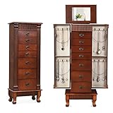 COSTWAY Schmuckschrank mit 7 Schubläden, Schmuckkommode mit Spiegel, Aufbewahrungsschrank für Schmuck, Schmuck-Organizer braun