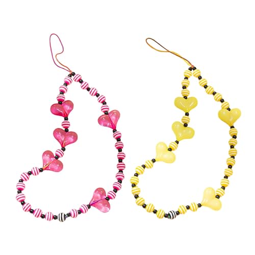 Staqlo 2PCS Handmade Heart Beads Phone Charm - Cute Colorful Phone Bracelet Lanyards and Wrist Straps zlax-34