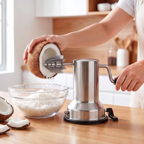 Image of Nestasia Stainless Steel Manual Coconut Scraper - Durable Food-Grade Steel Nariyal Shredder for Home & Kitchen | Fresh Coconut Grater with Sharp Scraping Blade & Easy-Grip Handle