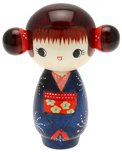 Usaburo Japońska lalka Kokeshi, niebieskie kimono Hoshi's