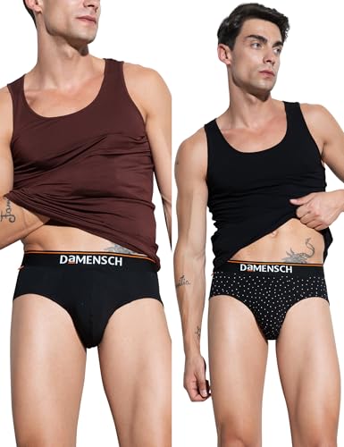 DAMENSCH Men's Deo-Cotton Deodorizing Brief- Pack of 2- Smallpotted Black, Sweet Black- Large