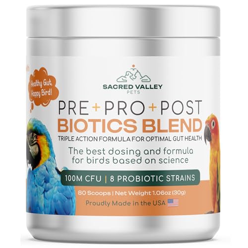 Sacred Valley Pets, Parrot Probiotic, Prebiotic and Postbiotic, Pet Bird Supplies, Used with Water, Vitamins, Budgie Treats, Baby Parrot Formula, Parrot Medicine, Mix in Parrot Food