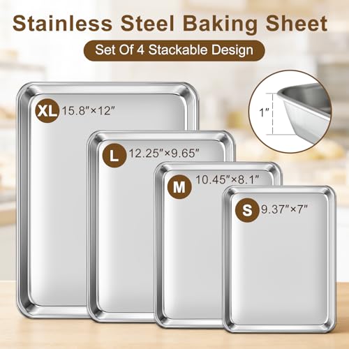 Yutlkor Stainless Steel Cookie Sheets Baking Pan,Baking Sheet Set of 4 by Yutlkor - Used condition - Image 2