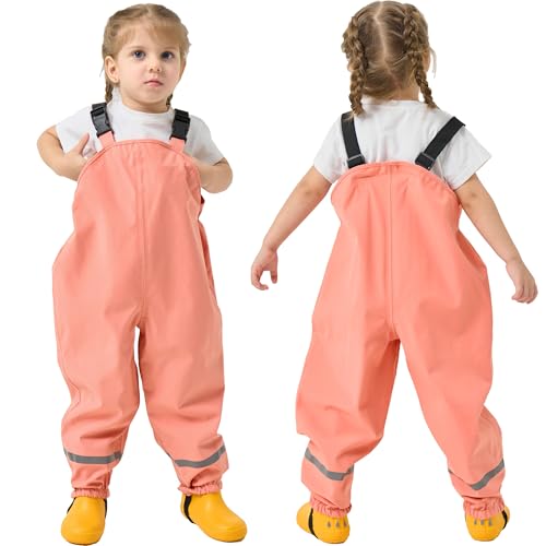 Fewlby Kids Waterproof Trousers, Rain Trousers Bib Overalls Boys Girls Rain Dungarees Wind and Waterproof Mud Pants Toddler Outdoor Rainwear with Reflective Strips, 4-5 Years
