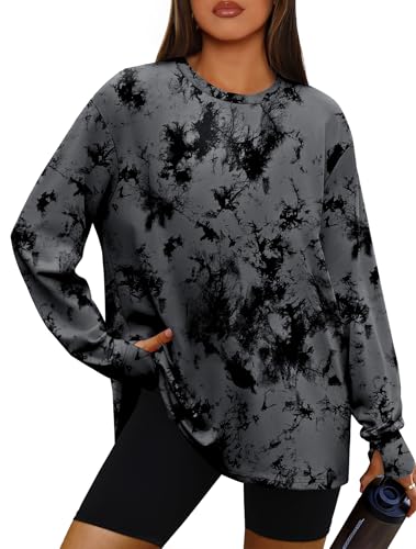 Oversized Tshirts for Women Graphic Tees Fall Outfits 2025 Plus Size Long Sleeve Tops Thumb Hole Workout Tops Trendy Fashion Clothing Casual Crewneck Y2K Clothes Tie Dye XXL