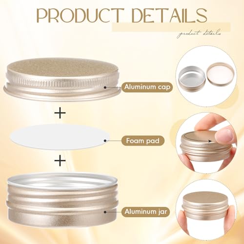 Patelai 64 Pieces Lip Balm Tin Containers Screw Top Round Tin Cans Aluminum Jar with Screw Lid, Empty Bottle Travel Cosmetic Sample Container for DIY(1 oz,Champagne)