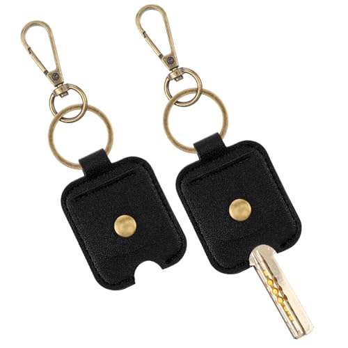 Molain 2Pcs Leather Car Key Cover, Broken Key Loop Replacement Key Covers Caps Protector with Keychain Holder(Black)