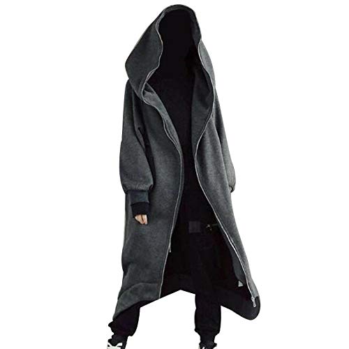 Nazgul Zustrom Von MäNnern Langen Mantel Mit Kapuze Sowie Samt-ReißVerschlusspullover, Herren Long Cardigan Open Front Drapierter Leichter Kapuzenpullover Mit Taschen 5XL Grey