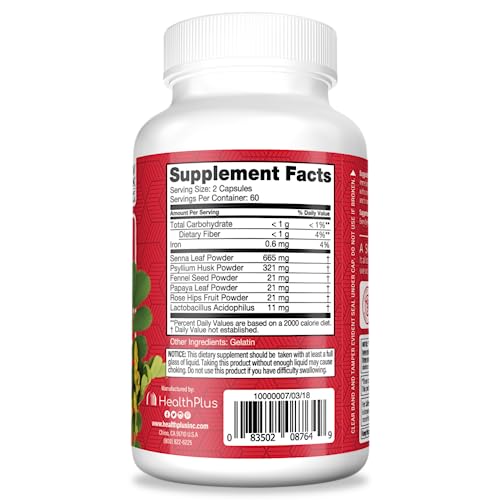 Health Plus Super Colon Cleanse Digestive Support | Constipation Relief to Reduce Bloating with Probiotics, Senna Leaf, & Psyllium Husk | 3 Cleanses, 120 Capsules - Image 3