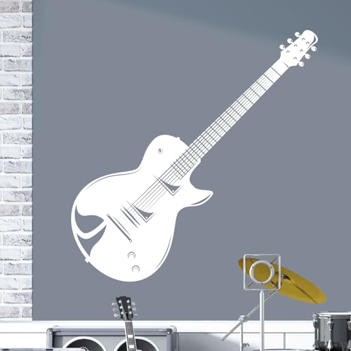 Electric Guitar Les Paul Musical Instrument - Wall Art Sticker [XLarge] [White]