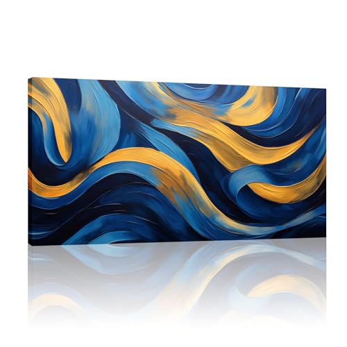 Décoration murale de chambre chic : tableau bleu et doré avec cadre