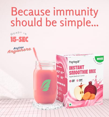 Image of Poptopia Apple Beetroot Carrot Smoothie Mix | Smoothie CHAMP | No Added Preservatives or Colors | A Quick, Nutritious, and Delicious drink | All Natural, 0% Sugar | Pack of 5 = 125gms = ~1Litre Fresh Smoothie | Ready in 15 seconds | 100% Vegan & Gluten free