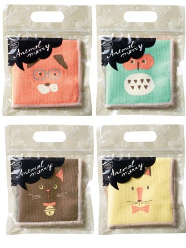 【4枚セット】 ANIMAL MERRY アニマルメリー パネルハンカチタオル 4色 各1個 計4個セット 個包装 タオルハンカチ ハンカチタオル プチギフト ギフト 粗品 挨拶品 引っ越し 挨拶用ギフト 景品 【Thank you シール4枚付き】