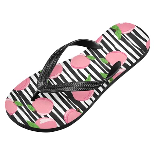 Black Striped Peach Fruit Flip Flops for Beach Thong Sandals Anti-slip Lightweight Beach Shoes for Summer Travel Swim2