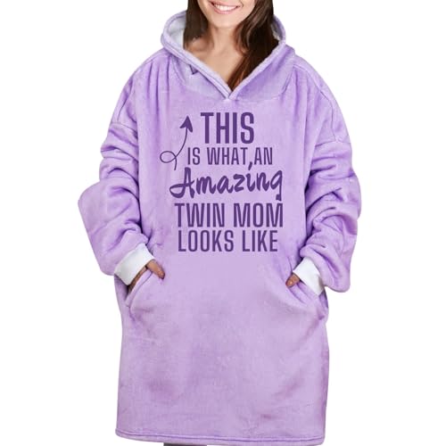Image of Twin Mom Gifts - Wearable Flannel Blanket With Hoodie, Oversized Hooded Sweatshirt for Mother of Twins - This is What An Awesome Mom Looks Like Multicolor