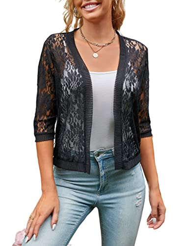 Image of Chevara Women's Casual Summer Lace Cardigan 3 /4 Sleeve Floral Crochet Cardigans Shrug Sweaters