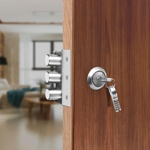 Image of VOLO Heavy Duty Tri-Bolt Rim Lock - Secure Dead Lock with Keys for Main Door, Single & Double Doors, Left & Right-Handed Use - Ideal for Home & Office (Pack of 1) (MT-05 (Satin CP))