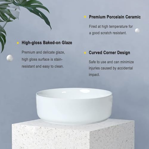 Image of Luxart Table Top Ceramic Wash Basin Countertop Designer Vessel Sink Bathroom Washbasin over Counter for Hotel Home Living Room Glossy Finish (NEXA)