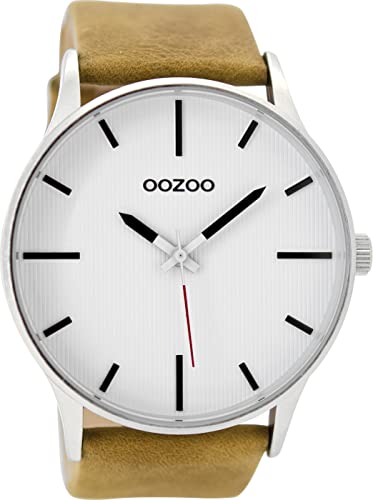 Oozoo Herrenuhr mit Lederband 48 MM Weiß/Braun C9050