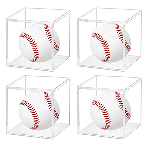 4 Stück Baseball-Vitrine, Baseball-Würfelhalter für Bälle, Acryl-Baseball-Box für Erinnerungsstücke, Autogramm, Baseball, transparent, UV-geschützt, für offizielle Größe Cover