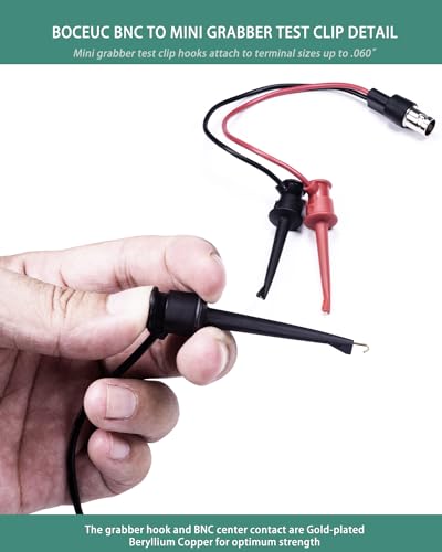 Image of BNC Test Leads, BNC(Male) to Mini Grabber Test Clip, Test Lead Breakout Cable for Multimeter, 5A Current Rating, 1 Pack
