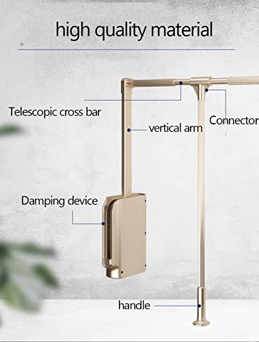 Pull Down Closet Rod, Wardrobe Lift Heavy Duty Aluminum Alloy With Automatic Reset And Retractable Crossbar, Silent Buffer Wardrobe Lifting Clothes Rail, Champagne Gold Color<Br>(890-1210Mm) #TOP1