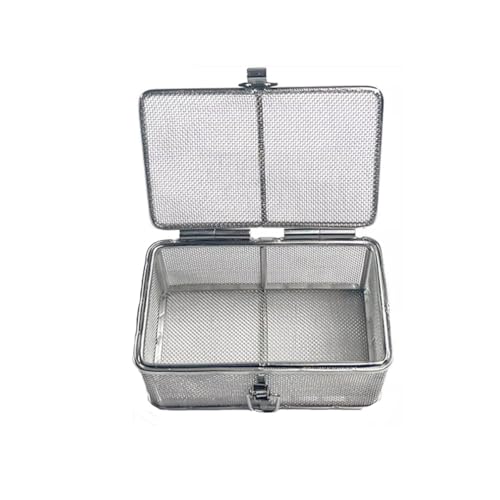 Cestino per sterilizzazione in acciaio inossidabile 304 con coperchio, vassoio in rete per strumenti chirurgici, supporto per pulizia e disinfezione resistente alla corrosione, apertura 2 mm, 40 x 30