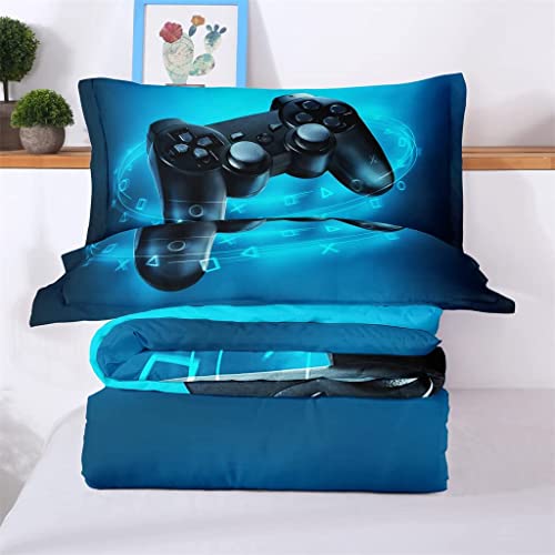 Sirdo Twin Size Comforter Set For Boys Blue Gamer Bedding Sets For Kids Teen Boy Video Gamer Room Decor Soft Gaming Comforter With 2 Pillowcases #TOP5