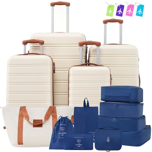 XMORILVEX Hardshell Suitcase Set of 4 Pieces + Trolley Case with TSA Lock Lightweight 16" + 20" + 24" + 28" Suitcase Trolley Suitcase