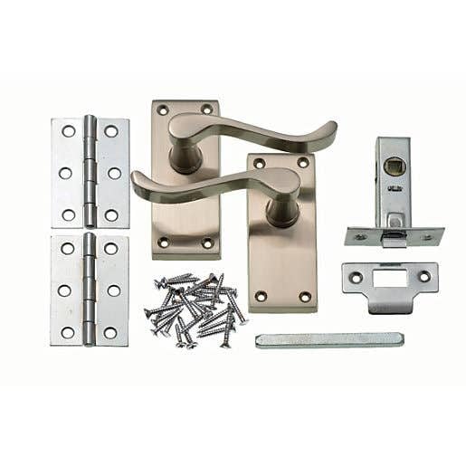 Designer Levers - Victorian Scroll Lever Short Door Handle Pack - Includes 64mm Tubular Latch 1 Pair of Butt Hinges Spindle & Screws - Interior Use