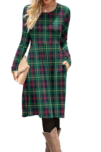Image of DB MOON Women Casual Long Sleeve Dresses Empire Waist Knee Length Loose Dress with Pockets
