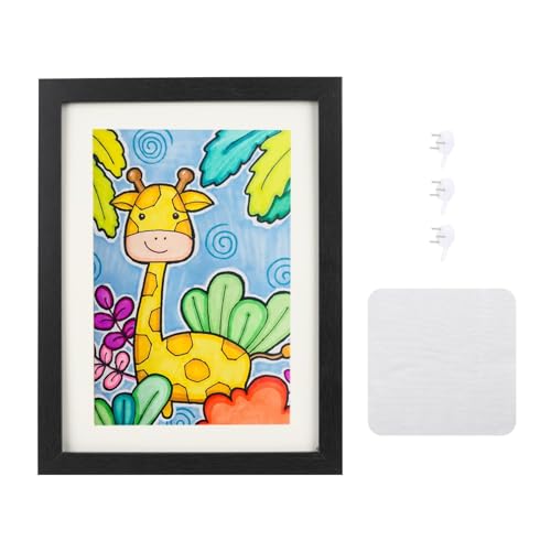Kids Art Frames Front Opening A4, Childrens Artwork Display Picture Frame, Display Pictures in Portrait or Landscape, Artwork Display Storage Frames For Children Drawing Crafting,Holds 150 Paper Pcs (1, Black)