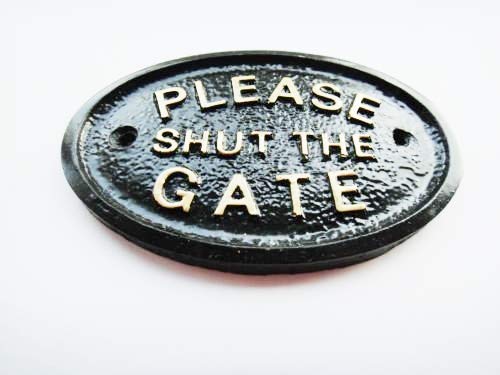 Targa In Alluminio Spazzolato 'Please Close The Gate Shut' - 20x7.5 Cm Con Fori E Adesivi - 5