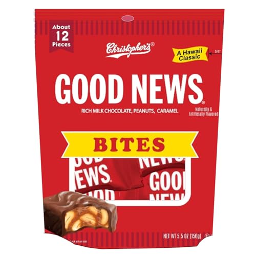 Adams & Brooks Good News Candy Bar Bites - 5.5 Ounce (Pack of 1) - Hawaii Classic Individually Wrapped Chocolate - Mini Candy Bars - Milk Chocolate w/Peanuts & Caramel - For Sharing & On-the-Go