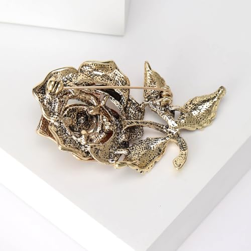Image of YOQUCOL Elegant Cubic Zirconia Crystal Rhinestone Red Rose Shape Brooch Pin for Women Grils