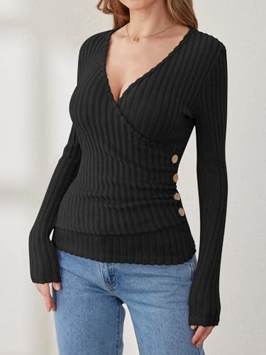 ANRABESS Womens Long Sleeve Shirts V Neck Sexy Ribbed Knit Slim Fit Button Lightweight Sweater 2025 Fall Casual Work Tops2