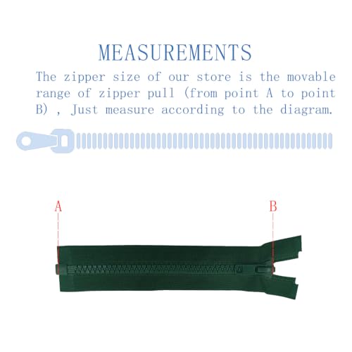 Image of ANPURZII 2PCS #5 9 Inch Rich Green Separating Jacket Zippers for Sewing Coats, Molded Plastic Bulk Zippers(RichGreen 9 inch 2PCS)