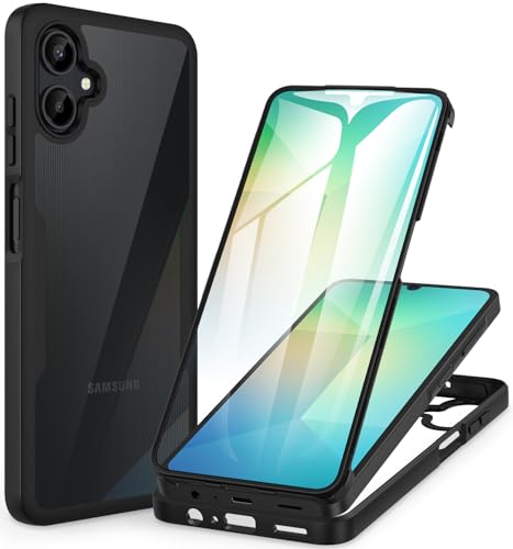 CENHUFO für Samsung Galaxy A06 Hülle 360 Grad Schutzhülle mit eingebautem Displayschutz Robust Stoßfest Panzerhülle Bumper Cover Transparent Outdoor Case Handyhülle für Samsung Galaxy A06 -Schwarz