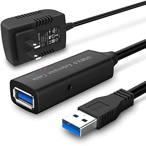 RSHTECH USB 3.0 Active Extension Cable 32 Feet with 5V 2A Power Adapter, USB 3.0 Extender Male to Female Cord with Built-in Signal Booster Chips for Xbox, PS4, USB Printer, Mouse, Keyboard, etc Cover