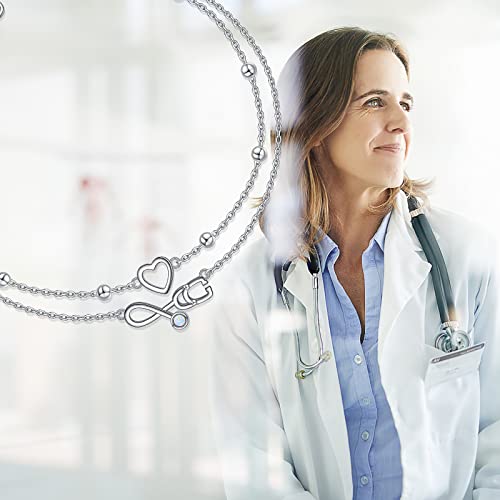 Image of Flyow Anklet for Women S925 Sterling Silver Adjustable Foot Beaded Heart Charm Ankle Bracelet Anklets Jewelry