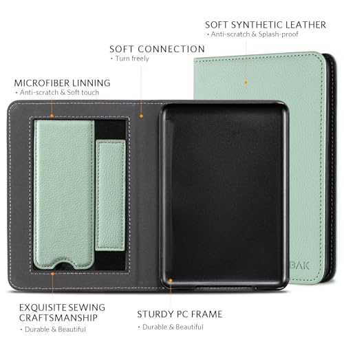 Image of CoBak Case with Stand for for 6 inch Kindle (2024 & 2022, 11th Gen) - PU Leather Smart Cover with Auto Sleep /Wake & Hand Strap, Premium Protective Case for Kindle Basic,Sage Green