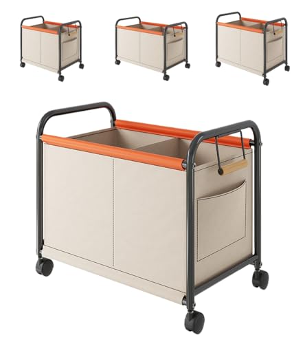 SJGEIDM収納ボックス ワゴン 整理箱 おもちゃ収納 スナック収納 大容量収納 衣類収納 小物収納 運動器具収納 雑貨収納 キャスター付き リビング 組立簡単 寝室適用 (特大サイズ,黒管-クリーム白)